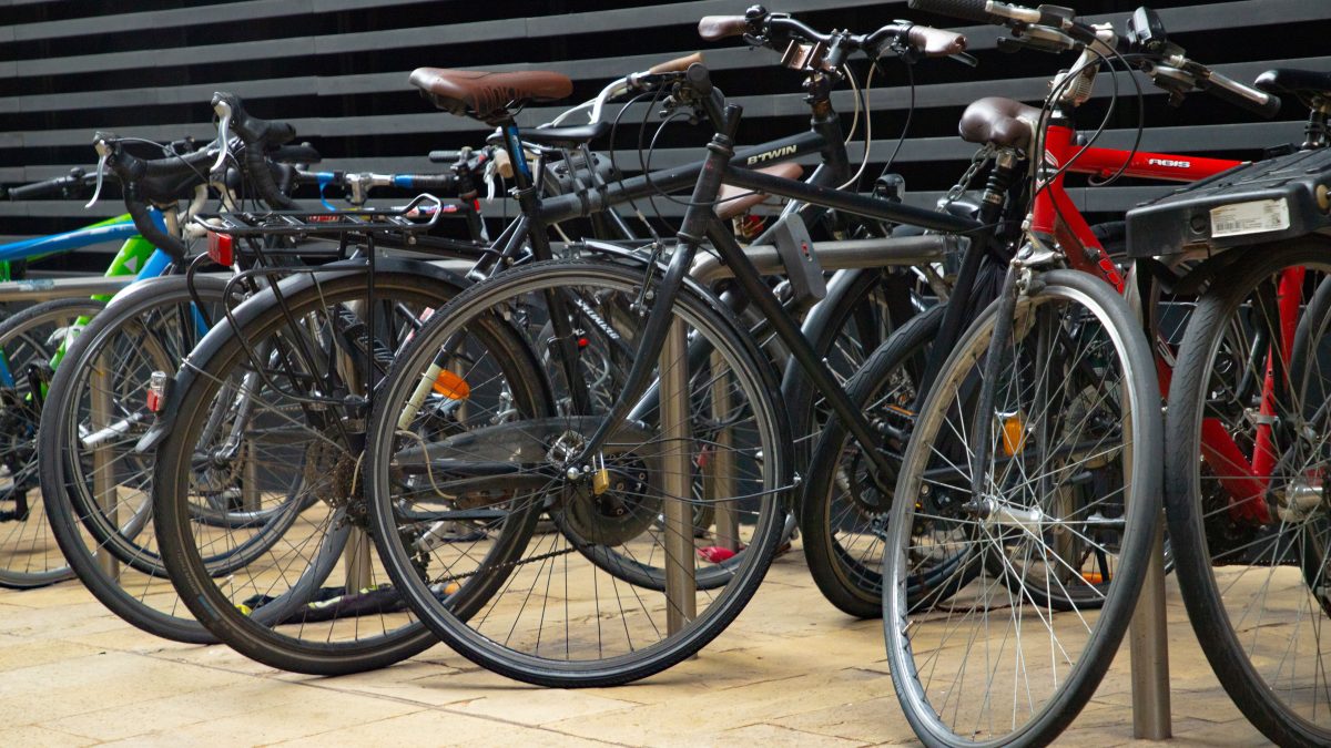 Cycles parked in a public space